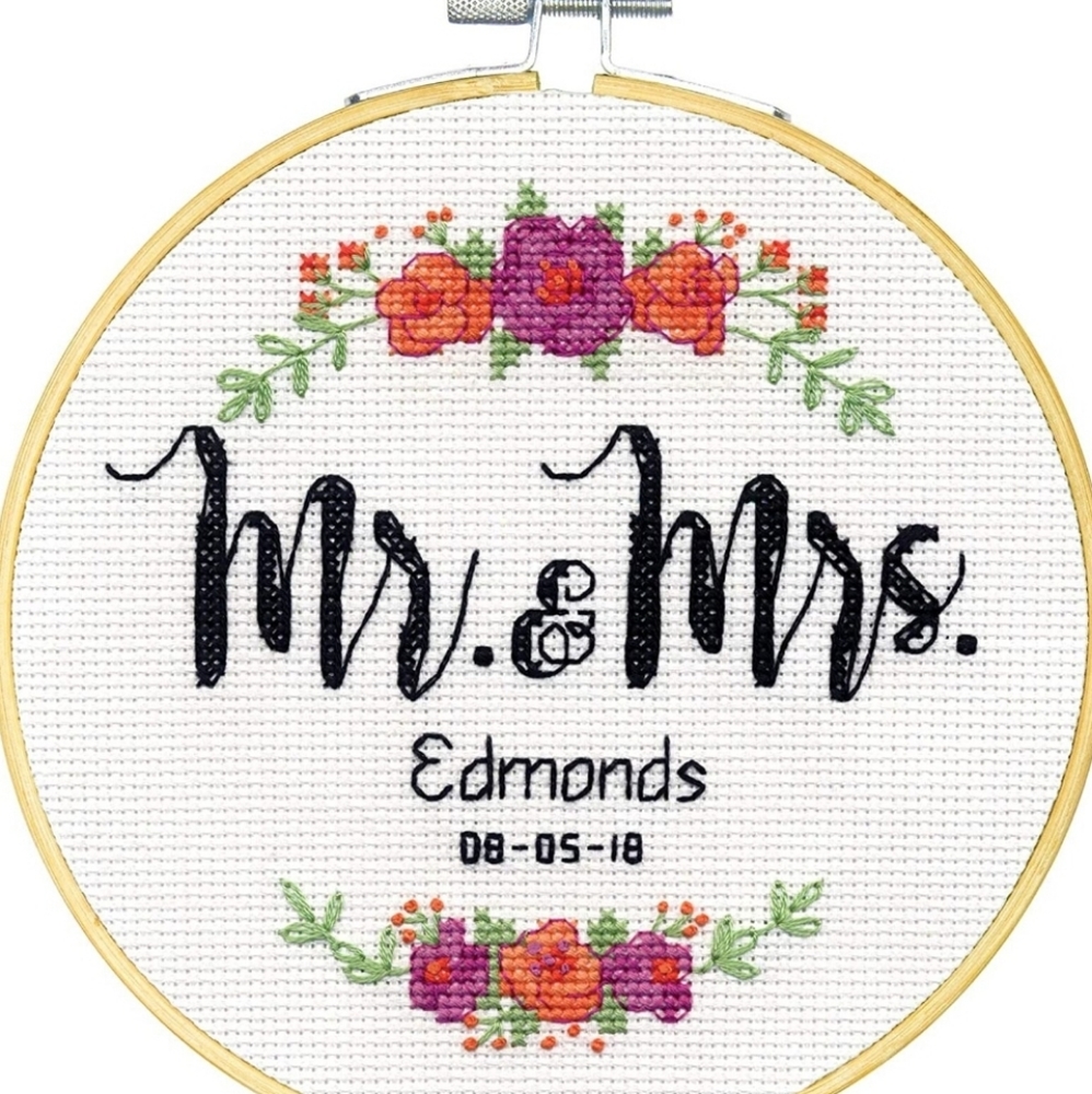 Cross Stitch Kit Mr & Mrs Wedding Date 6" Floral Dimensions NEW
